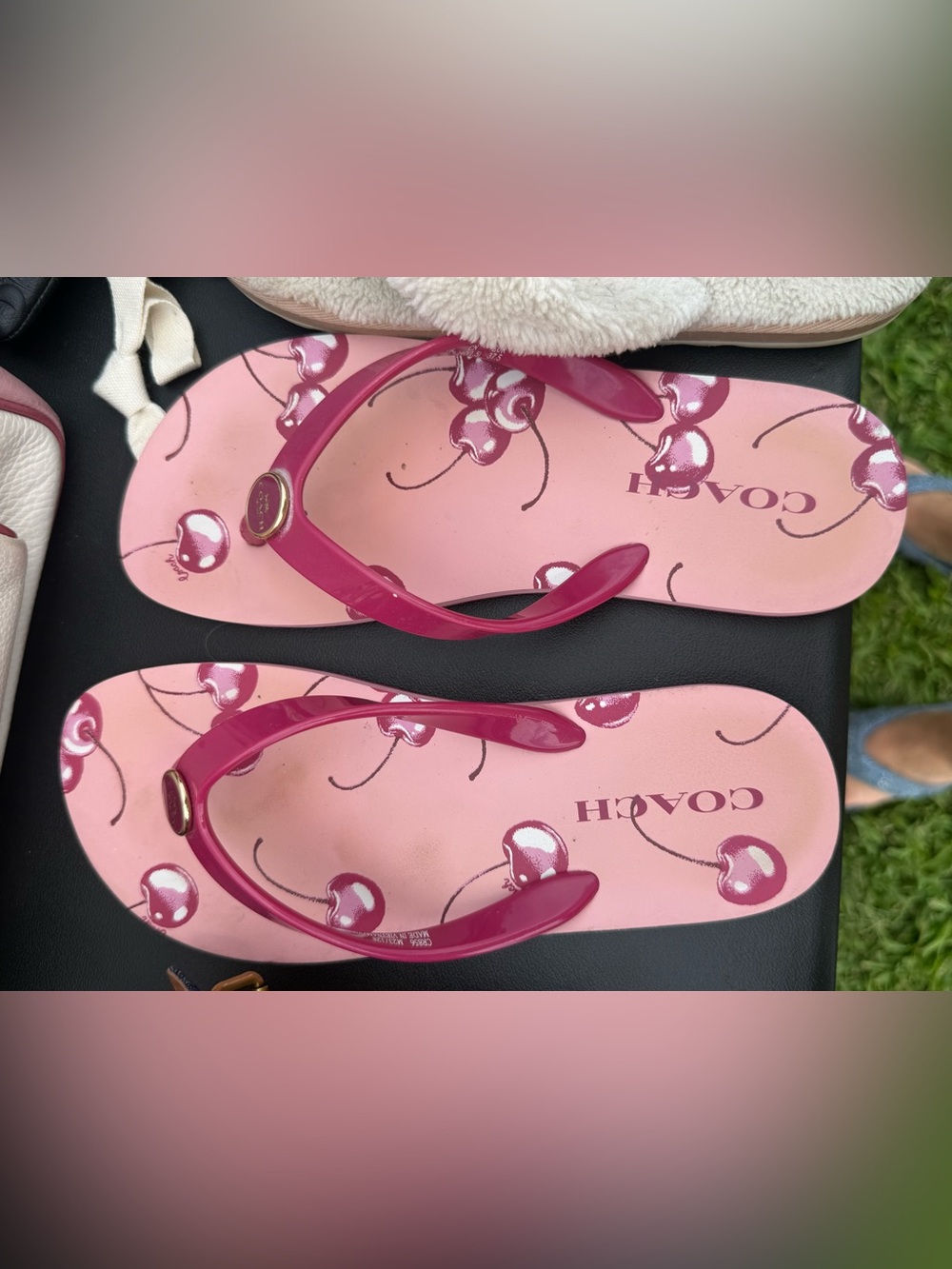Coach Pink Cherry-Print Flip Flops
